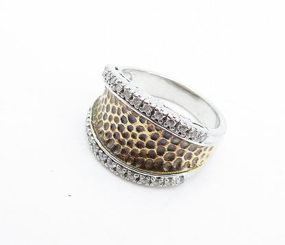 ESPO 925 Sterling Silver  Vintage Topaz 2 Tone Hammered Band Ring Sz 9  RG4839