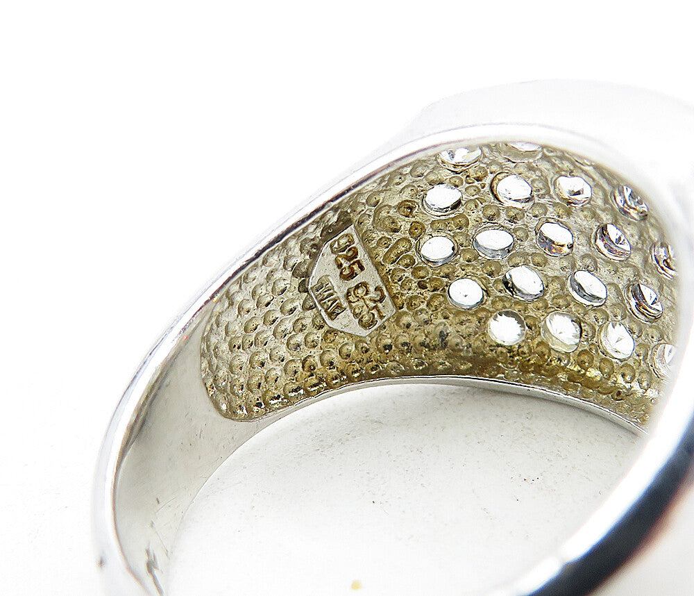 925 Sterling Silver  White Topaz Two Tone Polished Band Ring Sz 9  RG4729