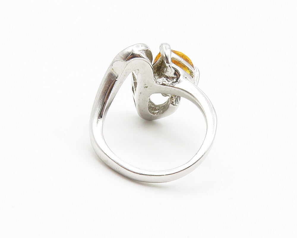 925 Sterling Silver  Tear Drop Citrine Shiny Swirl Band Ring Sz 6  RG14237