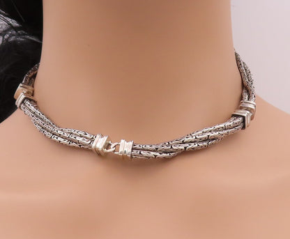 925 Sterling Silver Vintage Necklace Solid Designer Linked Multi Chain  NE4329