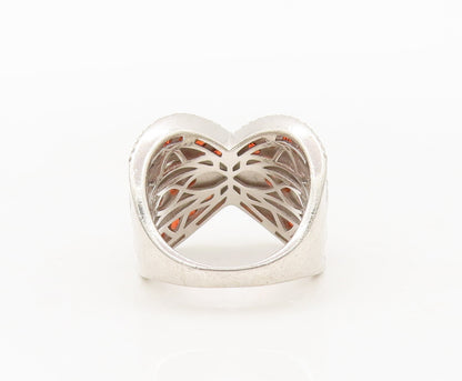 925 Silver Vintage Ring Broad Alternate Two Tone Cubic Zirconia Sz 6  RG27576