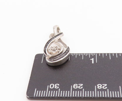 925 Sterling Silver Vintage Pendant Black White Diamonds Infinity Flower PT24504