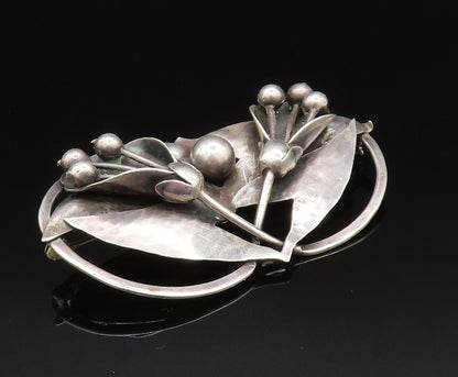 925 Sterling Silver  Vintage Antique Hammered Double Flower Brooch Pin  BP9624