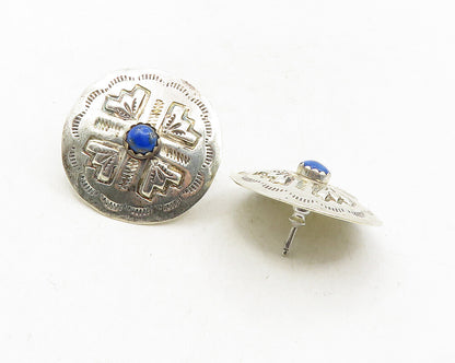 NAVAJO 925 Sterling Silver  Vintage Lapis Lazuli Etched Drop Earrings  EG5055