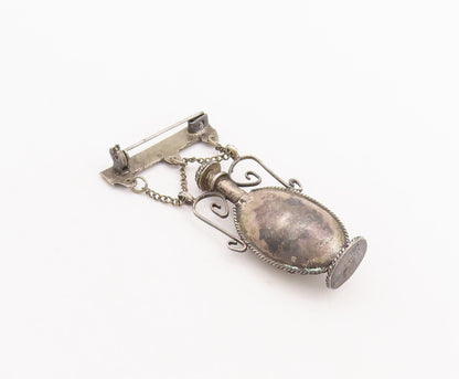 925 Sterling Silver Vintage Brooch Pin ISRAEL Gemstone Bottle (OPENS)  BP11067