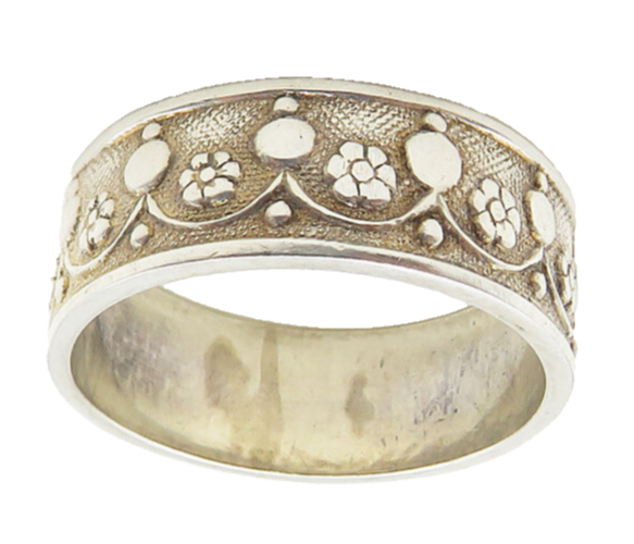 J.H.W. 925 Sterling Silver Vintage Shiny Floral Pattern Band Ring Sz 6 RG18344
