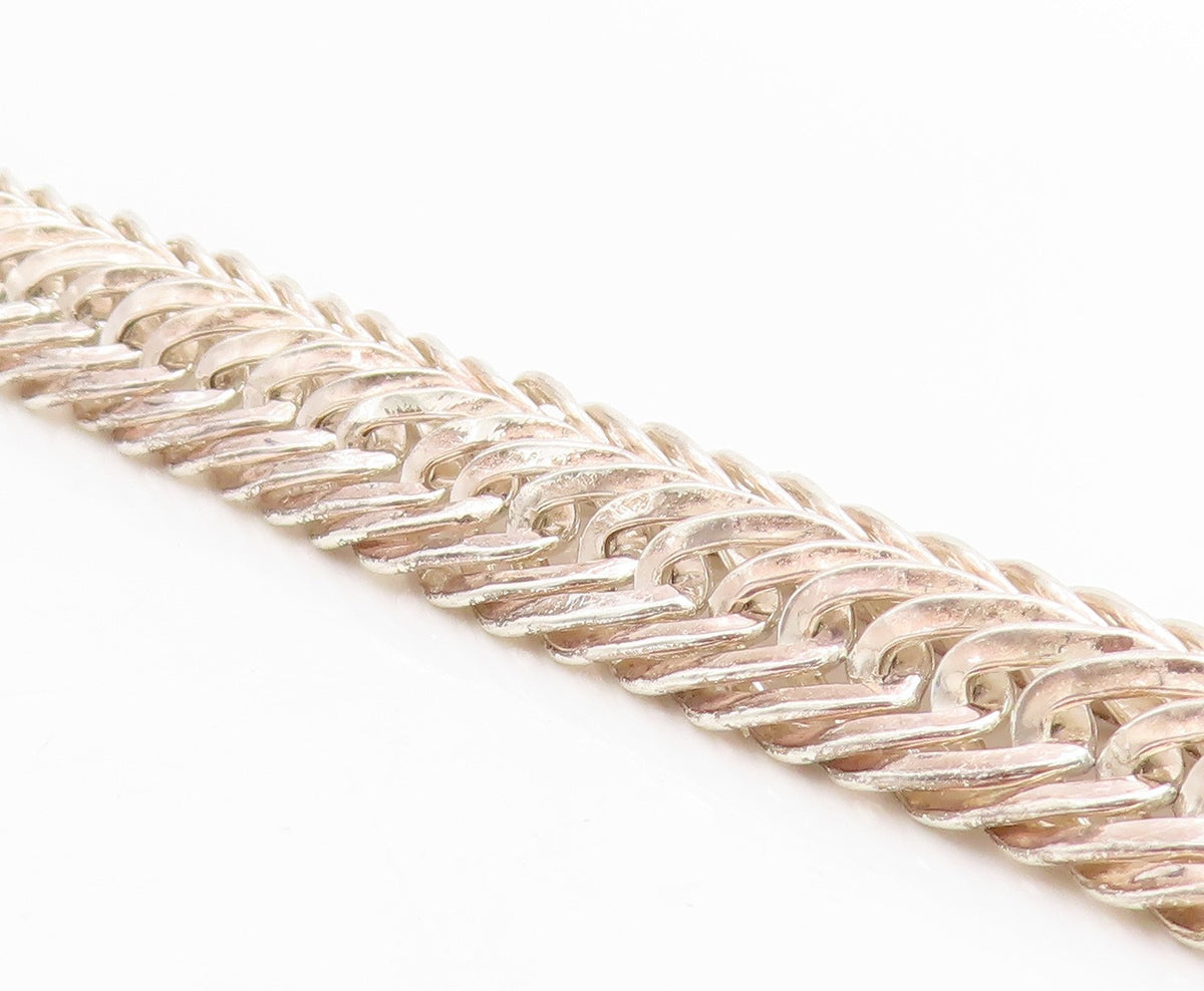 925 Sterling Silver Vintage Bracelet Braided Double Loop Foxtail Chain  BT11431