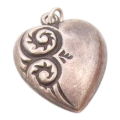 925 Sterling Silver  Vintage Petite Pearl Swirl Love Heart Pendant  PT16465