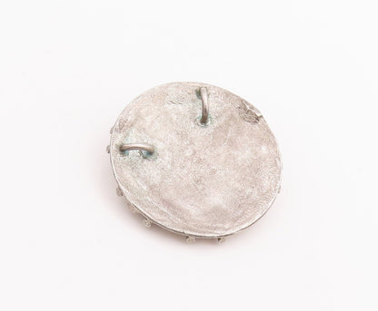 925 Sterling Silver Vintage Pendant Antique Carved Round Shield  PT23227