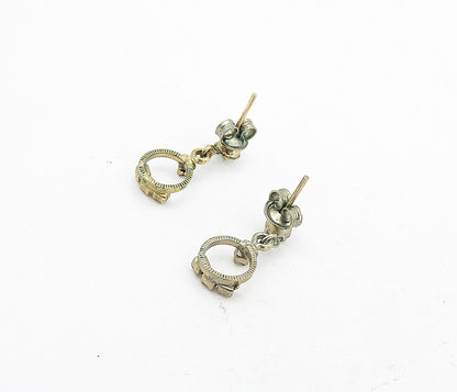 925 Sterling Silver  Vintage Petite Topaz Circle Linked Drop Earrings  EG4322