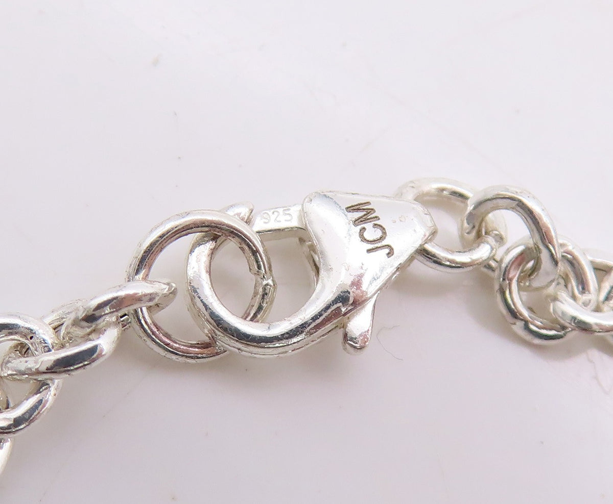 925 Sterling Silver Vintage Necklace Linked Chain Dangling Hearts Cutout  NE4581
