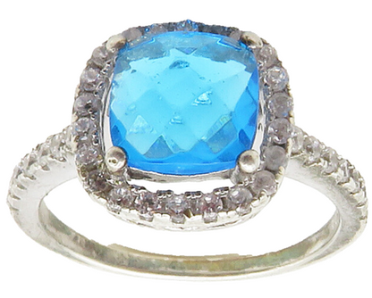 925 Sterling Silver Faceted Blue Topaz Solitaire Accent Ring Sz 6.5 RG15340