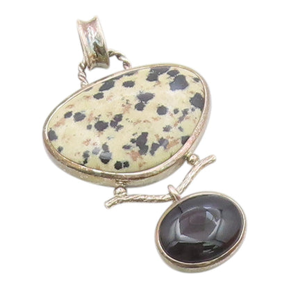 WHITNEY KELLY 925 Silver  Vintage Onyx & Dalmatian Jasper Pendant  PT16907