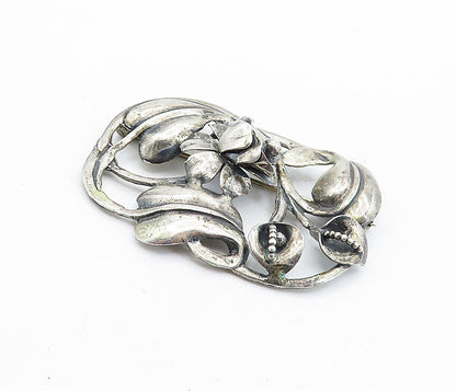925 Sterling Silver  Vintage Antique Sculpted Flower Swirl Brooch Pin  BP1733