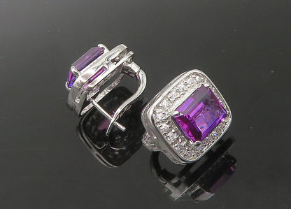 925 Sterling Silver  Vintage Amethyst & Cubic Zirconia Drop Earrings  EG10935