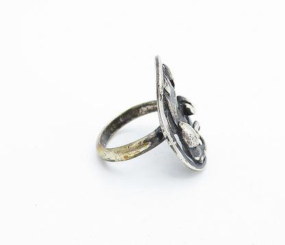 925 Sterling Silver  Vintage Modernist Sculpted Design Band Ring Sz 5  RG7356