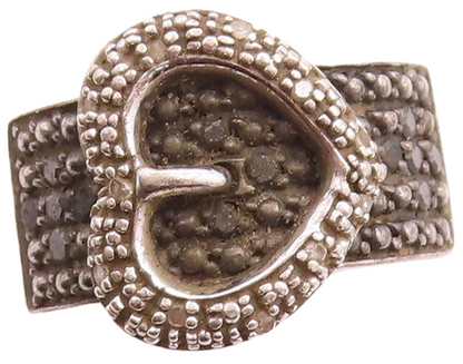 925 Sterling Silver Vintage Ring Spinel & Topaz Inlay Heart Belt  Sz 7  RG31622