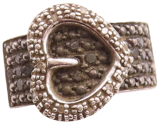 925 Sterling Silver Vintage Ring Spinel & Topaz Inlay Heart Belt  Sz 7  RG31622
