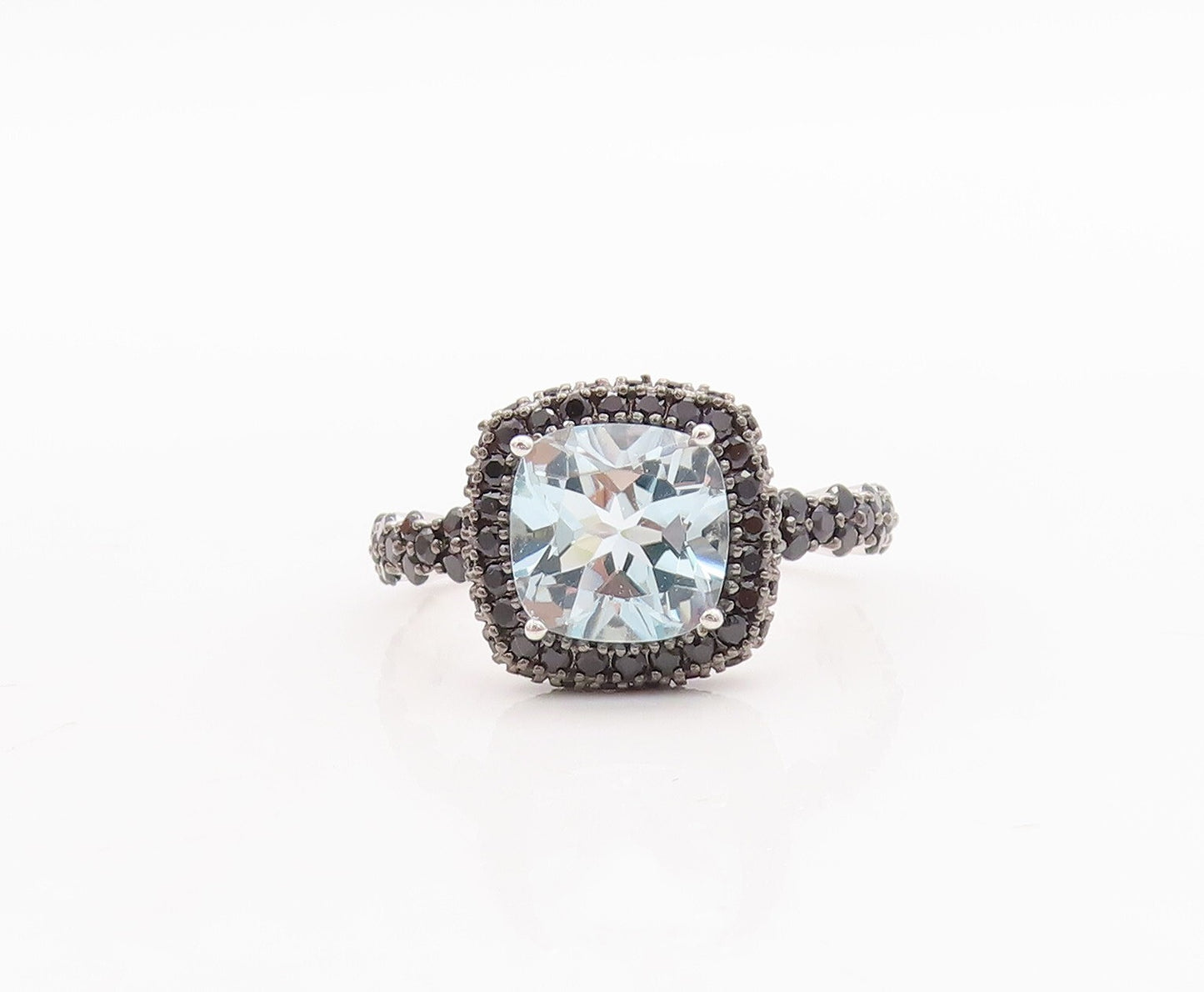 925 Sterling Silver Vintage Ring Blue Topaz Halo Spinel Frame  Sz 7  RG29267