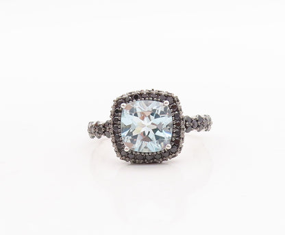 925 Sterling Silver Vintage Ring Blue Topaz Halo Spinel Frame  Sz 7  RG29267