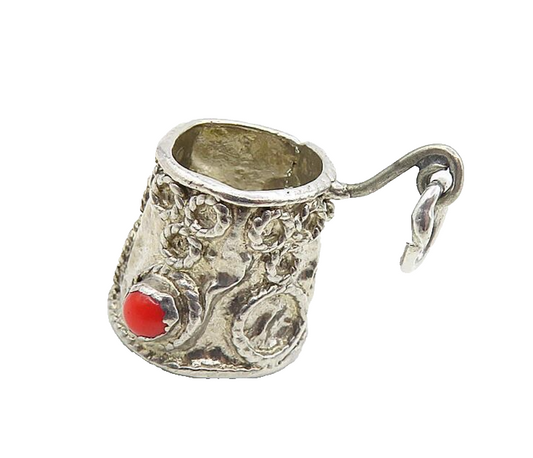925 Sterling Silver  Vintage Petite Coral Swirl Twist Cup Drop Pendant  PT6789