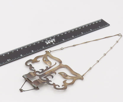 925 Sterling Silver  Vintage Designer Stencil Cut Large Face Necklace  NE4145