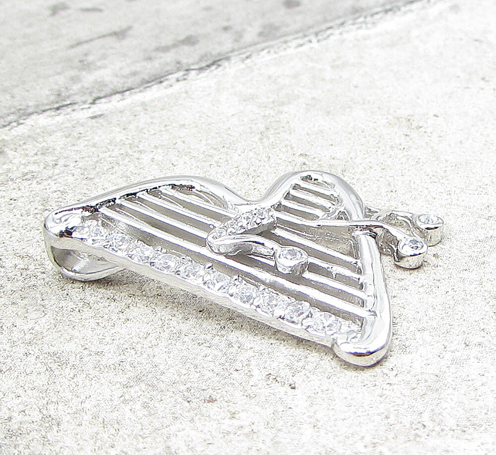 925 Sterling Silver  Cubic Zirconia Musical Instrument Drop Pendant  PT1410