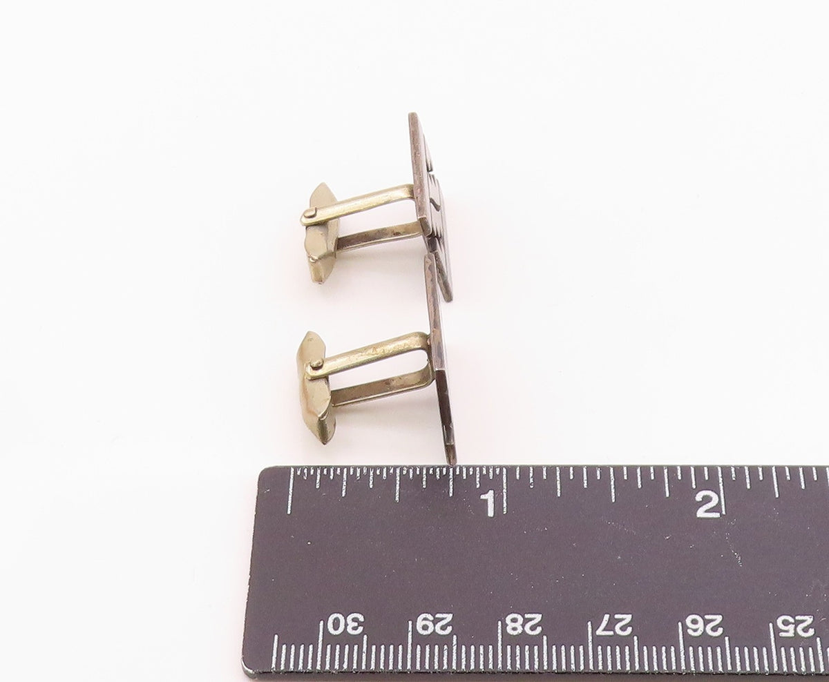 TAXCO 925 Silver  Vintage Carved Stairs Maze Motif Tribal Cuff Links  TR3450