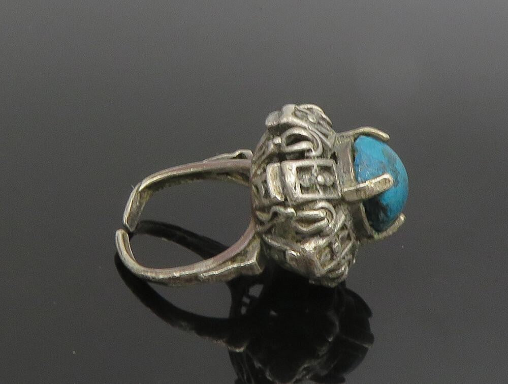 MIDDLE EAST 925 Silver  Vintage Tribal Pattern Turquoise Ring Sz 5  RG24674