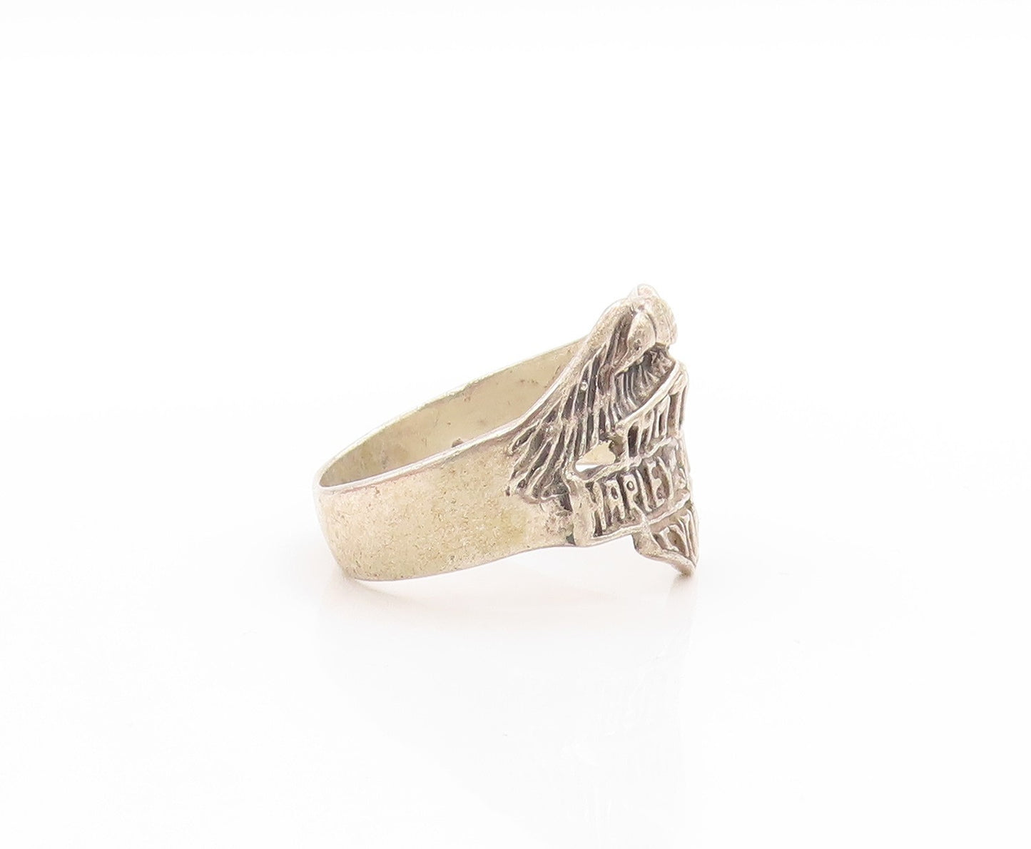 925 Sterling Silver Vintage Ring Harley Davidson With Eagle Band Sz 11.5 RG33659