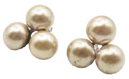 925 Sterling Silver  Vintage Golden Pearls Floral Non Pierce Earrings  EG6018
