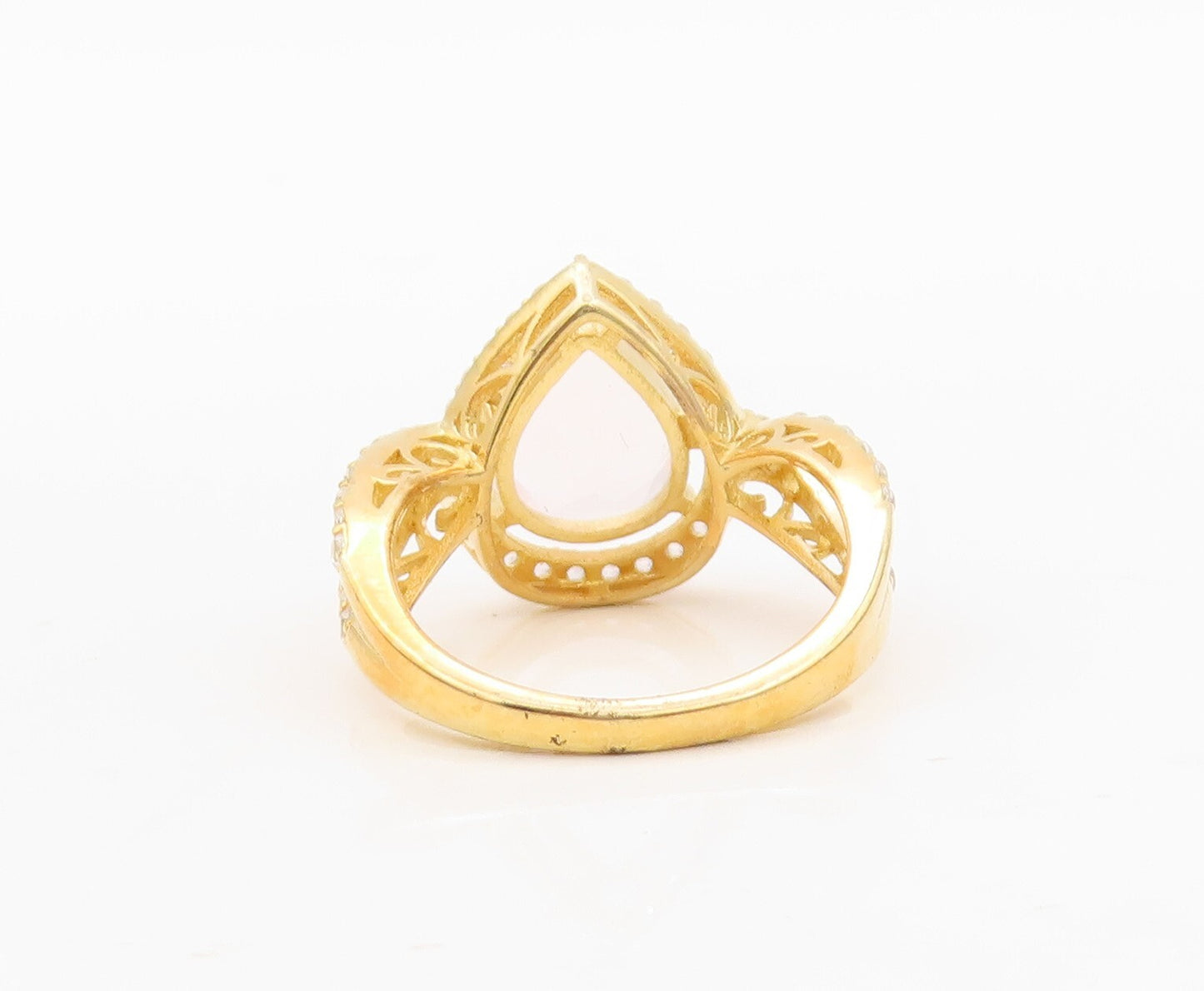 925 Sterling Silver Vintage Ring Gold Plated Drop Gemstone & CZ  Sz 7.5  RG30476