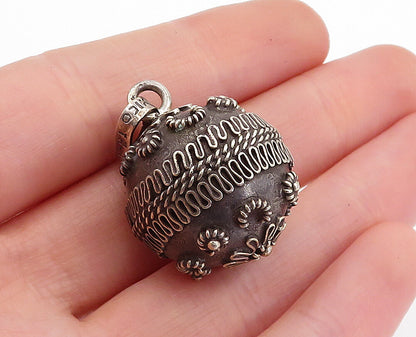 MEXICO 925 Sterling Silver  Vintage Floral Swirl Twist Sphere Pendant  PT3598