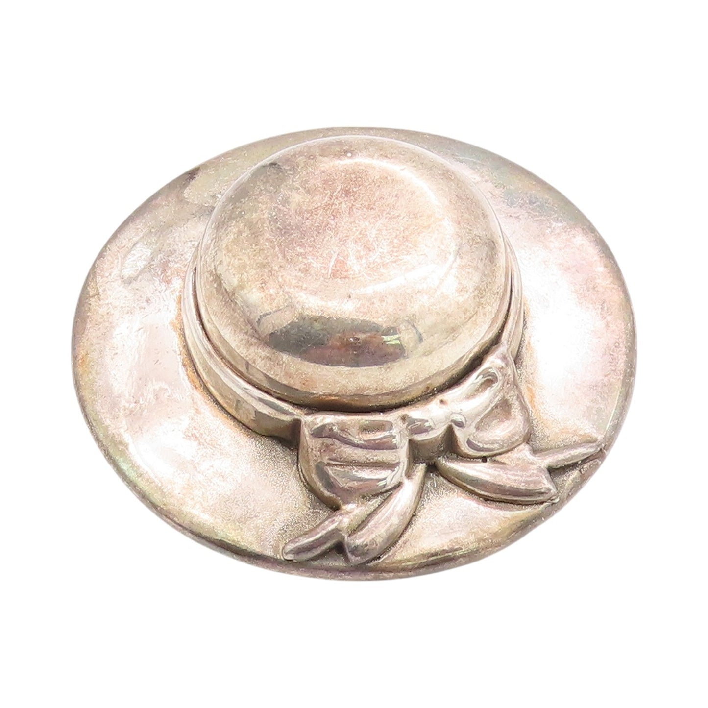 925 Sterling Silver Vintage Brooch Large Dark Tone Modernist Puffed Hat  BP11502