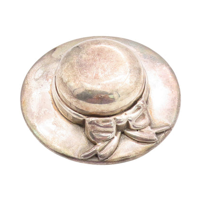 925 Sterling Silver Vintage Brooch Large Dark Tone Modernist Puffed Hat  BP11502