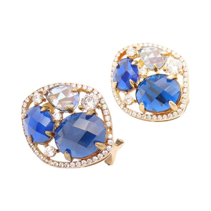 925 Sterling Silver Vintage Earrings Gold Plated Sapphire CZ Blue Topaz  EG13319
