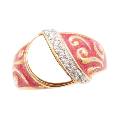 925 Sterling Silver Vintage Ring Gold Plated Mother Of Pearls CZ  Sz 9  RG32563