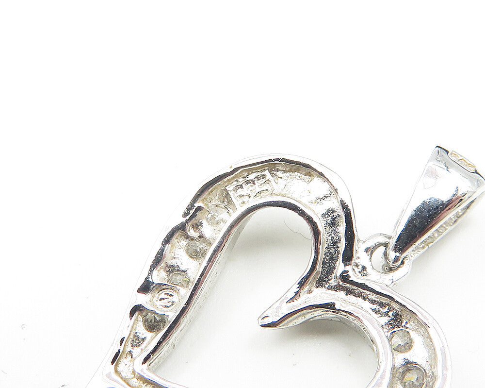 925 Sterling Silver  Shiny White Topaz Open Love Heart Pendant  PT9420