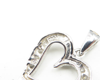 925 Sterling Silver  Shiny White Topaz Open Love Heart Pendant  PT9420