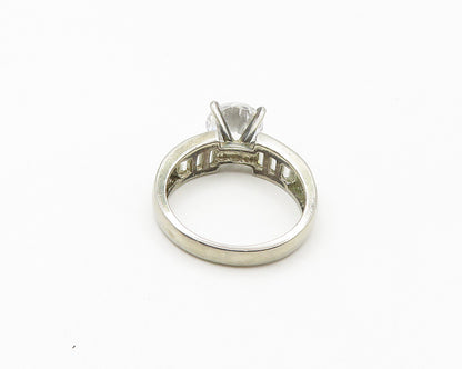 925 Sterling Silver  Cubic Zirconia Solitaire With Accents Ring Sz 7  RG17973