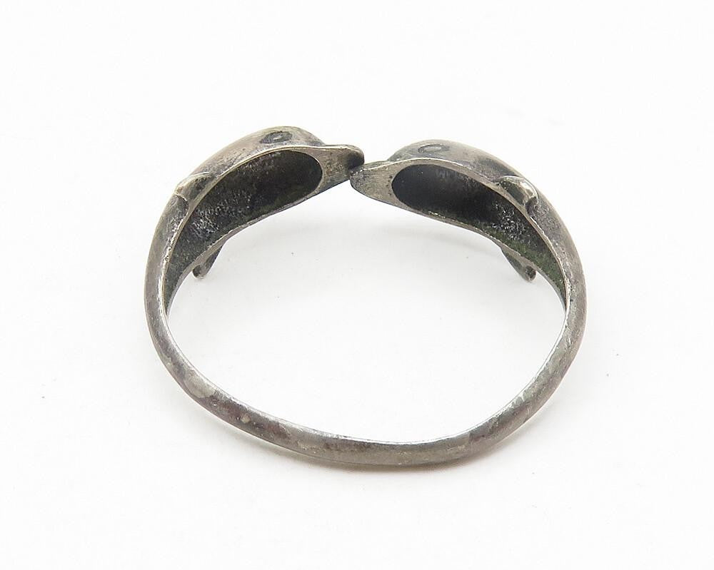 925 Sterling Silver  Vintage Dark Tone Double Dolphin Band Ring Sz 8  RG10908