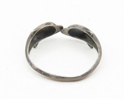 925 Sterling Silver  Vintage Dark Tone Double Dolphin Band Ring Sz 8  RG10908