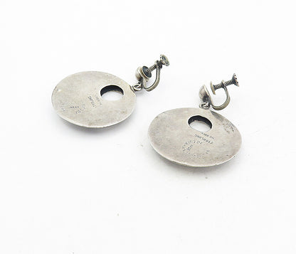 MEXICO 925 Sterling Silver  Vintage Cutout Pattern Non Pierce Earrings  EG4166