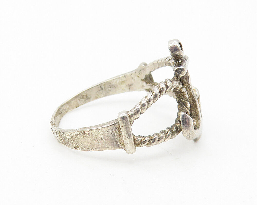 SC 925 Sterling Silver  Vintage Ship Anchor Twist Band Ring Sz 6  RG11240