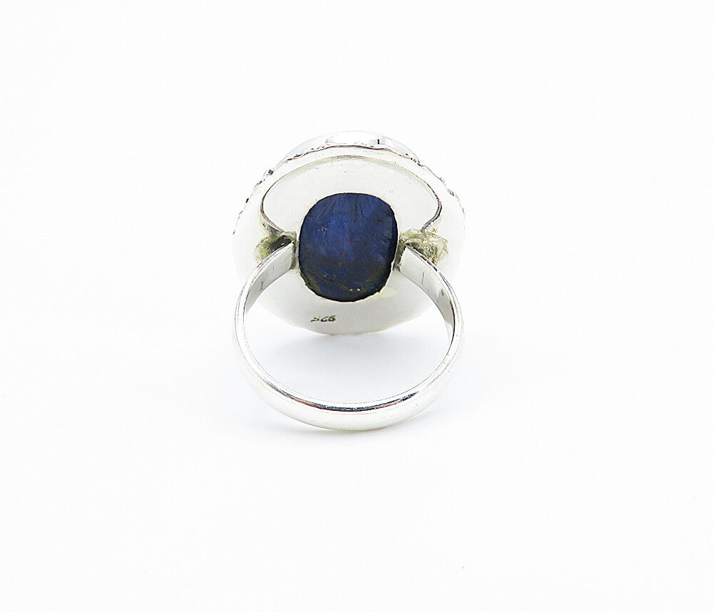 925 Sterling Silver Faceted Sodalite Circle Border Cocktail Ring Sz 6 RG8075
