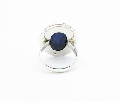 925 Sterling Silver Faceted Sodalite Circle Border Cocktail Ring Sz 6 RG8075