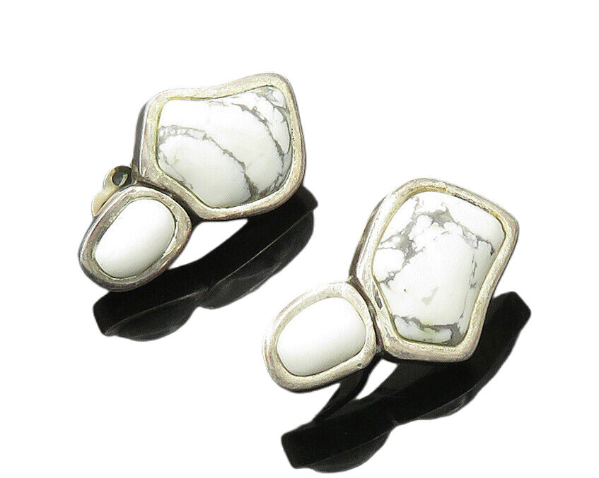 BARSE 925 Sterling Silver  Vintage Howlite Non Pierce Drop Earrings  EG9463
