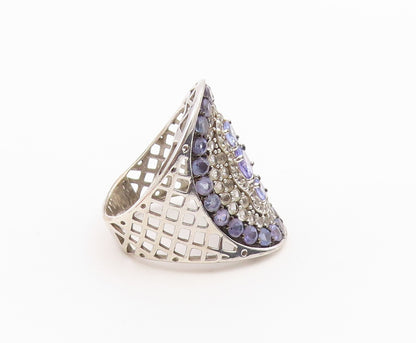 925 Sterling Silver Vintage Ring Tanzanite & Topaz Cluster Band  Sz 10  RG36638