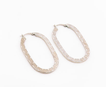 925 Sterling Silver Vintage Earrings Modernist Textured Oval Hoops  EG14258