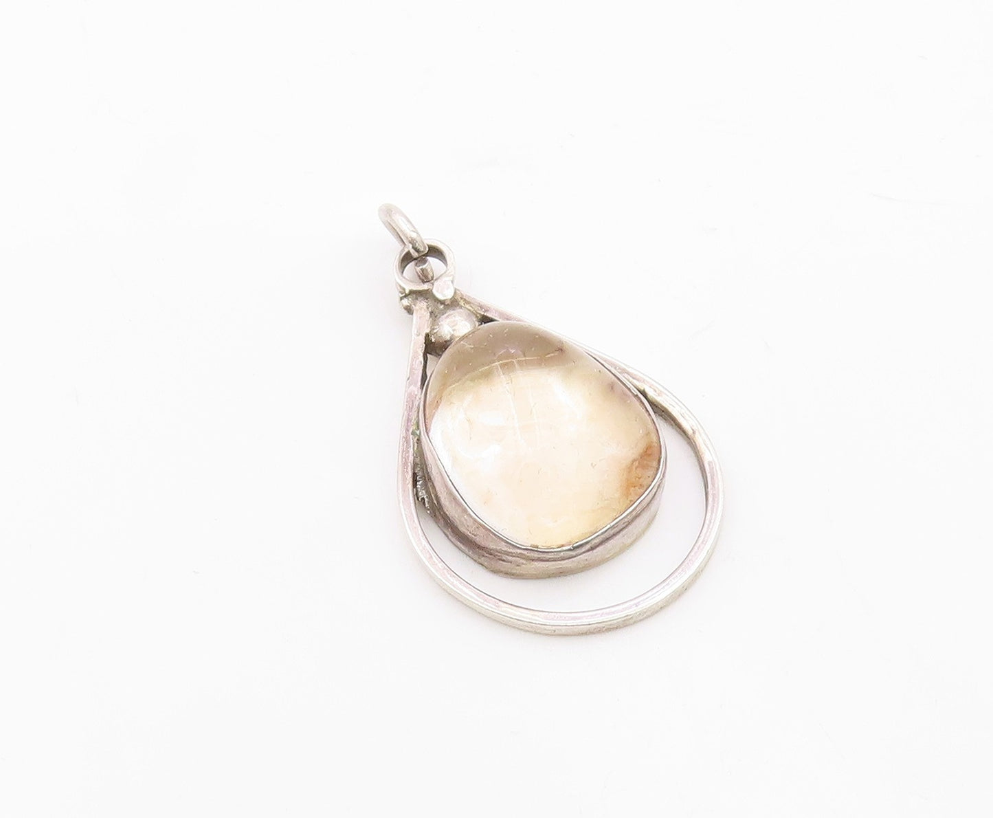 925 Sterling Silver  Vintage Cabochon Quartz Open Tear Drop Pendant PT15162